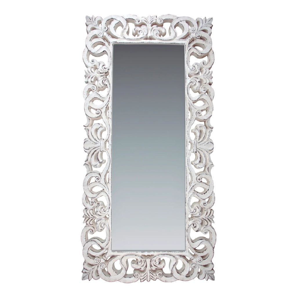 Espejo de Cuerpo Entero con Marco Blanco Tallado